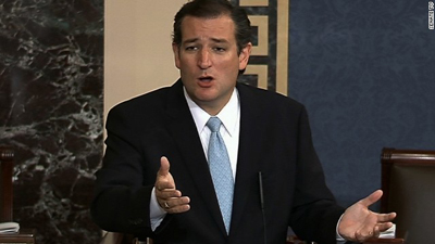 Sen. Ted Cruz, R-Texas, finally ended his oral assault on Obamacare after 21 hours Wednesday. Photo courtesy: CNN