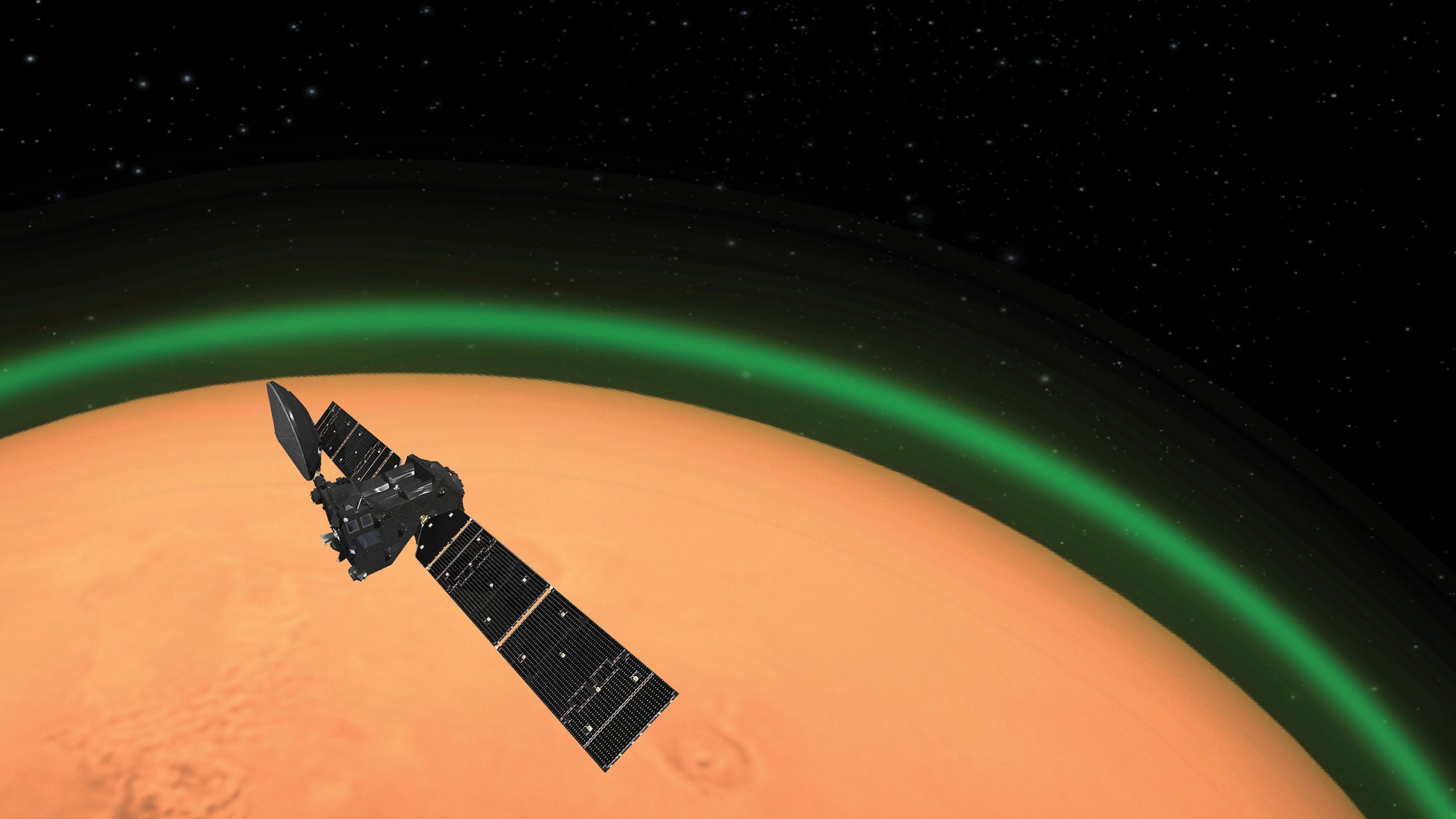 Picture of Mars with green glow around it